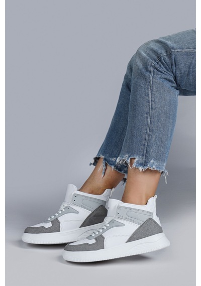 Jump 29100 Yüksek Bilekli Gri - Beyaz Kadın Sneaker Günlük Spor Ayakkabı Gri - Beyaz