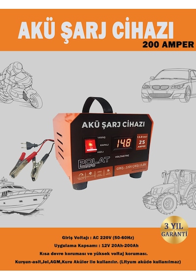 Polat 12 Volt 10-200 Amper Akü Şarj Cihazı