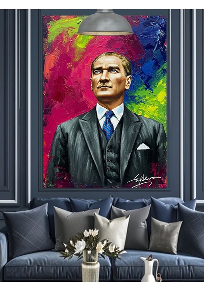 Modern Mustafa Kemal Atatürk Portresi Dekoratif Kanvas - Mdf Ahşap Tablo