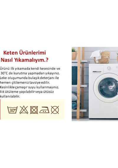Dnc Home Tekstil  Kiremit Tarçın Renk Keten Ham Ponponlu Masa Örtüsü 001