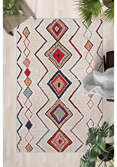 Kaymaz Taban Yıkanabilir Halı Mutfak, Salon, Yatak Odası İçin Modern Dijital Baskı Halı Slnhalı72 - 281 Çok Renkli
