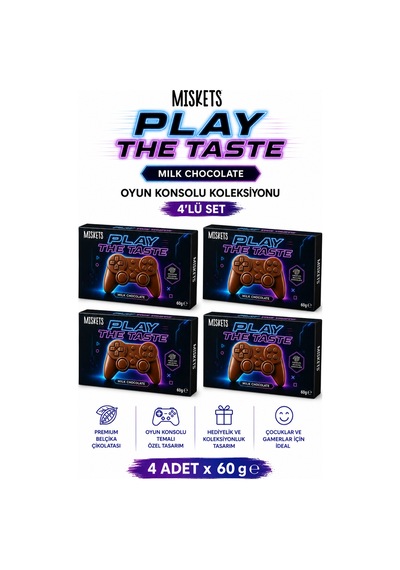 Miskets Play The Taste Gamer Oyun Konsolu Şekilli Sütlü Çikolata 4'lü Set