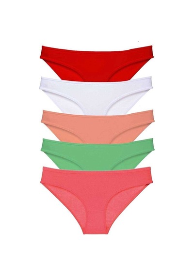 5 Adet Süper Eko Set Likralı Kadın Slip Külot Kırmızı Beyaz Pudra Yeşil Fuşya Beden: Xl Standart