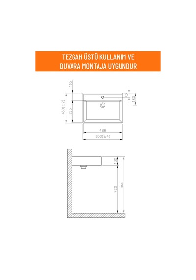 Aqua Bagno Plan Lavabo 60 x 45 CM Mat Siyah