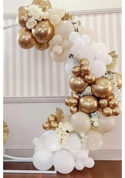 Beysüs Balon Zinciri Seti 67 Parça Soft Renkler Gold Krom Deniz Kumu Mat Beyaz Zincir Ve Balon Bandı Karışık