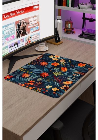 Çiçek Desenleri Kaymaz Dikişli Kauçuk Oyuncu Mousepad V3 - 48x40 Xl Gaming Mouse Pad Fare Altlığı