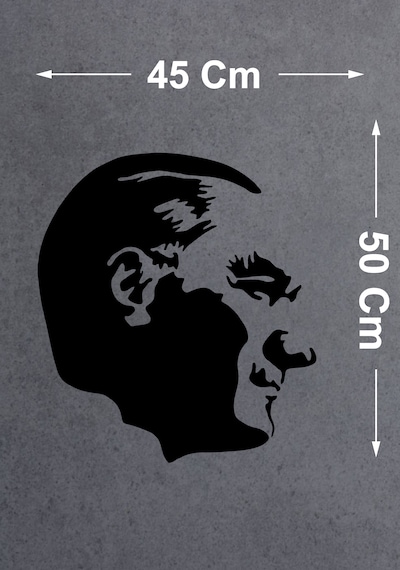 Sticker Dizayn Atatürk Silüet Sticker - Araba Oto Motosiklet Karavan Cam Sticker - 00392 50x45 Cm