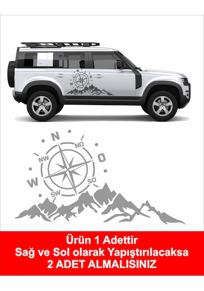Dağ Ve Pusula Sticker - 4x4, Offroad, Kamp Sticker - Araba Oto Motosiklet Karavan Cam Sticker - 02171 30 Cm