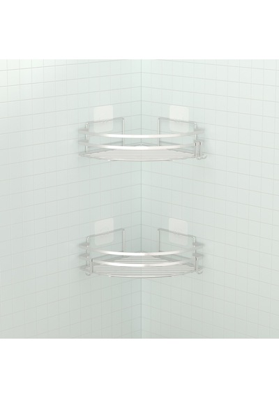 Teknotel Yapışkanlı Kancalı 2 Adet Banyo Köşe Rafı Silver St207H Gümüş