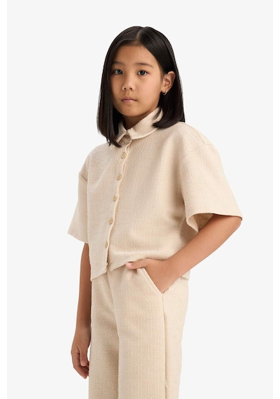DeFacto Kız Çocuk Relax Fit Polo Yaka Basic Düz Selanik Kumaş Kısa Kollu Gömlek E1102A825SMBG286