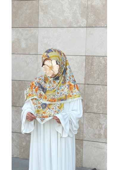 Qalortex Scarf Pamuklu Piraye Desen Eşarp - Tereyağ Sarısı