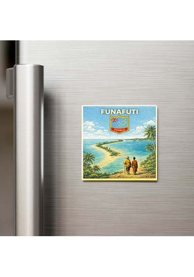 Retro Tuvalu Funafuti Şehri Temalı Vintage Buzdolap Magneti 9x9 Cm