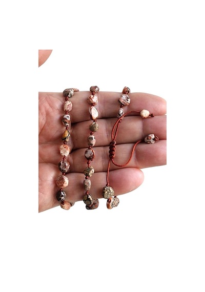 Doğal Leopar Jasper Bileklik Makrome Ayarlı 318-5 Çok Renkli