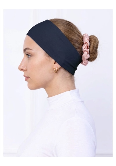 Alivascarf Kaymayan Silikonlu Bandana Bone Siyah - Kadın Tesettür Dikişsiz Kaymaz Geçme - Sportif Saç Bandı Lacivert
