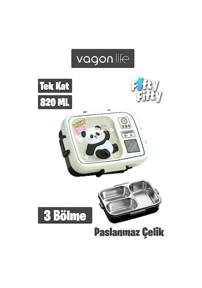 Vagonlife Lunch Box 820 Ml Tek Kat Üç Bölmeli Sos Kaseli Yeni Nesil Sefer Tası-fflbox10283 Siyah