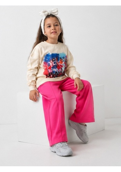 Mila Mood Kız Çocuk Fuşya Bol Paça Eşofman Takımı Manifest Baskılı Ekru Sweatshirt 2'li Takım Ekru- Pembe