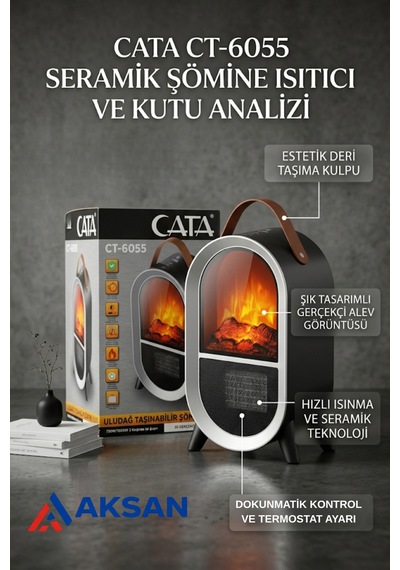 Ct-6055 Uludağ Taşınabilir Şömine Tipi Elektrikli Isıtıcı Soba 1500w 3d Alev Efektli Siyah