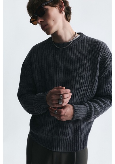 Vamos Oversize Basic Triko Kazak Orta Grimelanj