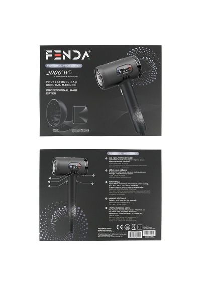 Fenda Profesyonel Lcd Ekranlı Saç Kurutma Makinesi Gri Fndsackr0008gr