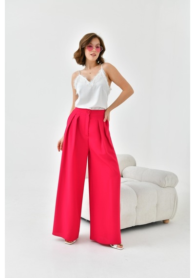 Ftz Women Kadın Lastikli Pleli Pantolon Fuşya 30762-Fuşya