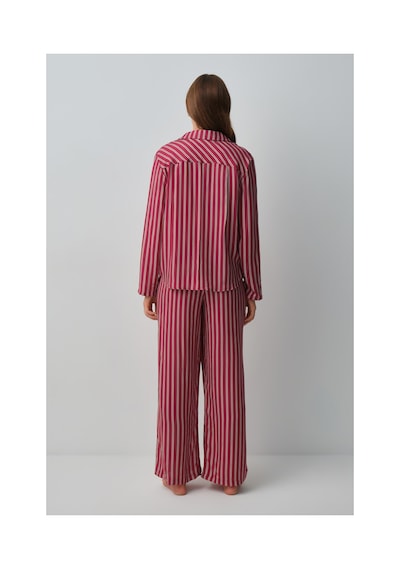 Suwen Siamore Gömlek Yaka Pijama Takımı Wsh105101121357 Bordo Çizgili