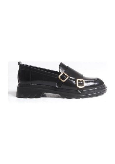 Sermoda Loafer Kadın Ayakkabı - Makosen Tokalı Casual Günlük Kadın Ayakkabı Siyah Rugan