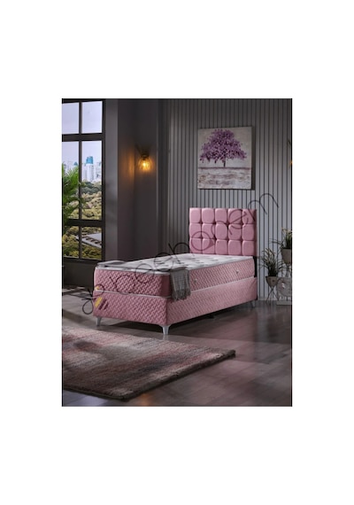 Beehanem Bengü Genç Odası Baza + Yatak + Başlık Seti 100x200 Pembe Geniş Tek Kişilik Modern 3'lü 100 x 200