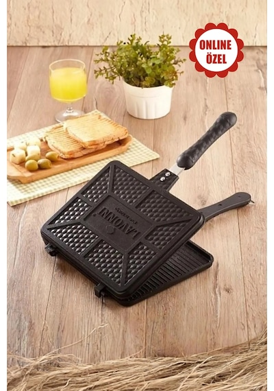 Tostmatik Döküm Ocak Üstü El Tost Makinesi 26x20 Cm Maxi Boy Yapışmaz Granit Tost Tavası