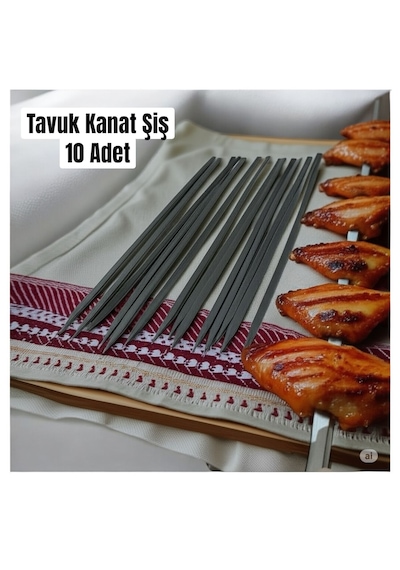 Tavuk Kanat Şişi 10 Adet-yassı Silme Demir-tavuk Şişi Boy 60cm