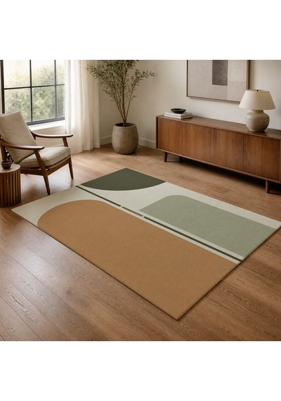 Kartela Halı Eksen Kemerli Modern Halı Adaçayı Yeşili Kaymaz Taban Makinede Yıkanabilir 80x120 Cm