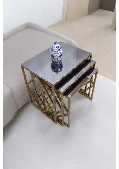 Venice Gold Metal Ayaklı Füme Aynalı Zigon Sehpa