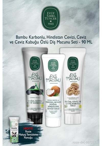 Eyüp Sabri Tuncer Bambu, Hindistan Cevizi, Ceviz 3 Adet 90 Ml Diş Macunu, Rosie Beyazlık
