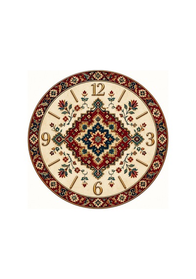 Osmanlı Motifli Etnik Desenli Ahşap 45 Cm Sessiz Akar Mekanizmalı Uv Baskılı Dekoratif Duvar Saati Hediyelik 1002 Çok Renkli