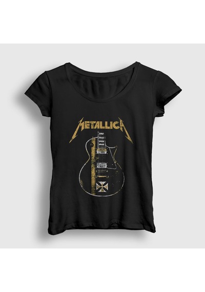 Presmono Kadın Guitar Metallica T-shirt Siyah