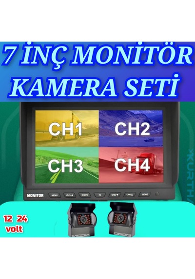 7'' Ekran + 2 Ad Metal Kasa 18 Ir Led Kamera Kayıt Yapmaz 12-24 V