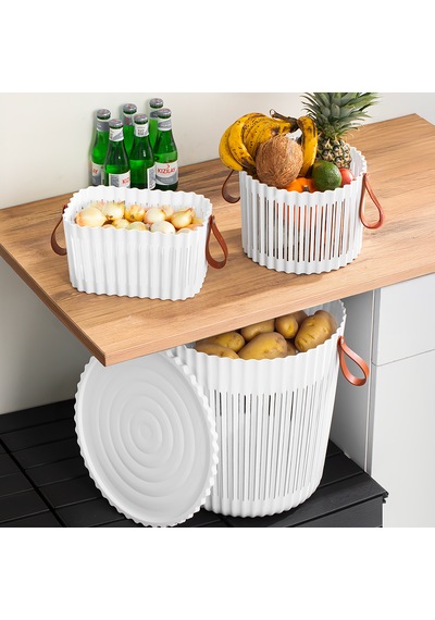 Porsima 4316 Beyaz 3'lü Sepet Seti Banyo Mutfak Organizeri Beyaz