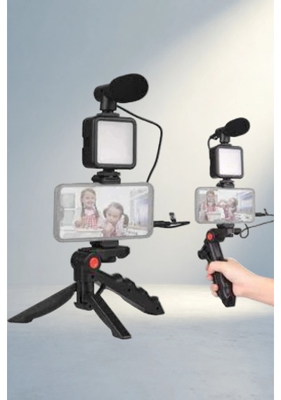Mikrofonlu Mini Tripod Telefon Tutucu Seti -
