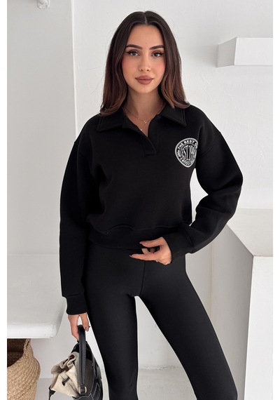Noa & Noa Kadın Baskılı Oversize Sweatshirt Sporty Season 1992 Siyah