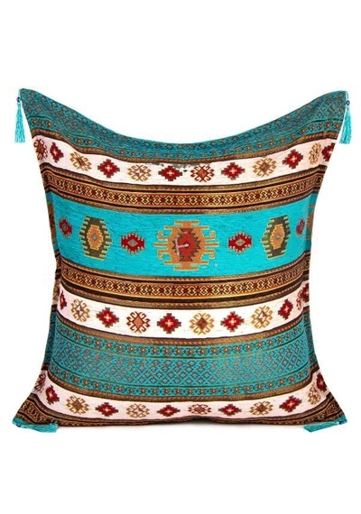 Kilim Desen 70cmx70cm Şönil Püsküllü Kare Minder Kılıfı No1