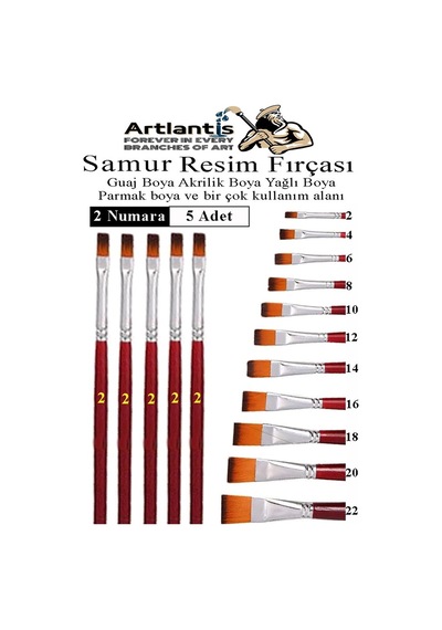 Yassı Uçlu 2 Numara Resim Fırçası 5 Li 1 Paket Samur Kesik Uçlu Fırça Seti Guaj Sulu Akrilik Yağlı Boya Fırçaları