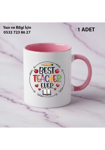 Best Teacher Tasarımlı Öğretmenler Günü Kişiye Özel İsim Baskılı Kupa Bardak Öğretmene Hediyelik Pembe