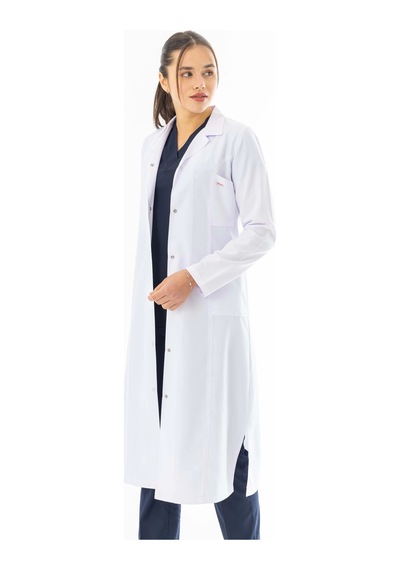 Spor Yaka Maxi Boy Kadın Doktor Önlüğü Alpaka Kumaş Beyaz Bko008 Beyaz