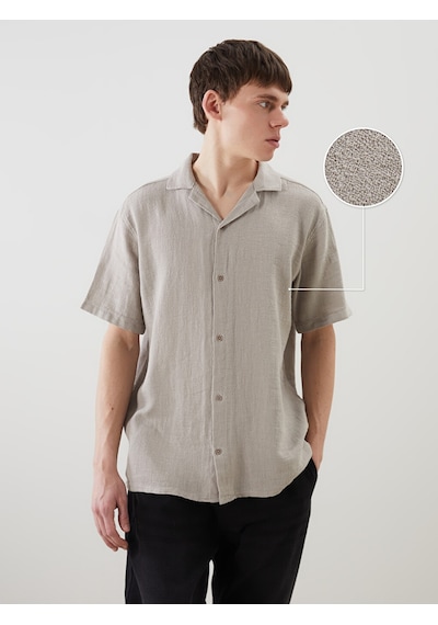 Lcw Vision Bej Regular Fit Kısa Kollu Erkek Dokulu Gömlek