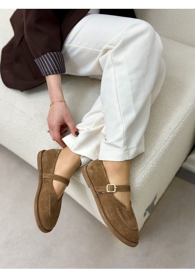 Erva'nın Butiği Camel Hakiki Deri Roger V Kesim Kadın Ayakkabı-6174 Camel Süet