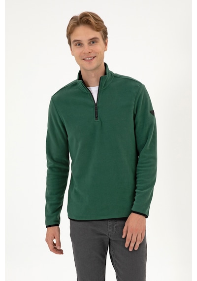 U.S. Polo Assn. Erkek Regular Fit Koyu Yeşil Polar Yarım Fermuarlı Basic Sweatshirt 50313777-VR079