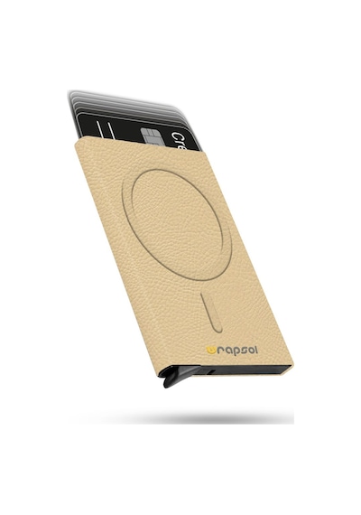 Wrapsol Magsafe Mekanizmalı Kartlık Rfid Korumalı Alüminyum Otomatik Kredi Kartlık Desenli Klasik Krem Deri Klasik Krem Deri Klasik Krem Deri Krem