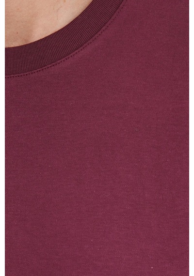 Tudors Unisex Relax Fit Rahat Kesim %100 Pamuk Yumuşak Dokulu Hafif Kalın Bordo Bisiklet Yaka Tişört-35717 Bordo