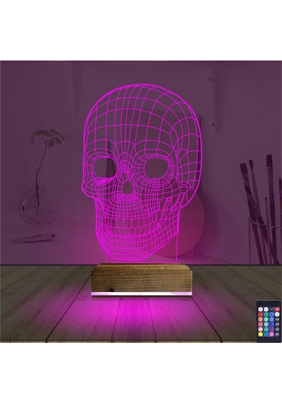 Luvivia Kuru Kafa İskelet 3d Lamba - Masa Gece Lambası Şeffaf