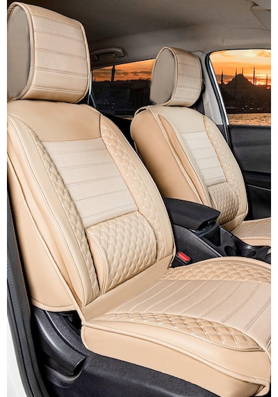 Fiat Linea Easy Uyumlu Lüx Deri Oto Koltuk Kılıfı Ön Arka Takım Elit Bej