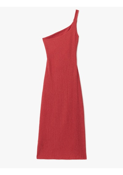 Koton Drape Detaylı Slim Fit Midi Boy Tek Omuz Elbise Kırmızı 5sak80180ek Kırmızı